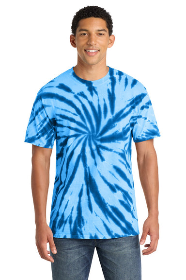 Port & Company PC147 Mens Tie-Dye Short Sleeve Crewneck T-Shirt Royal Blue Model Front