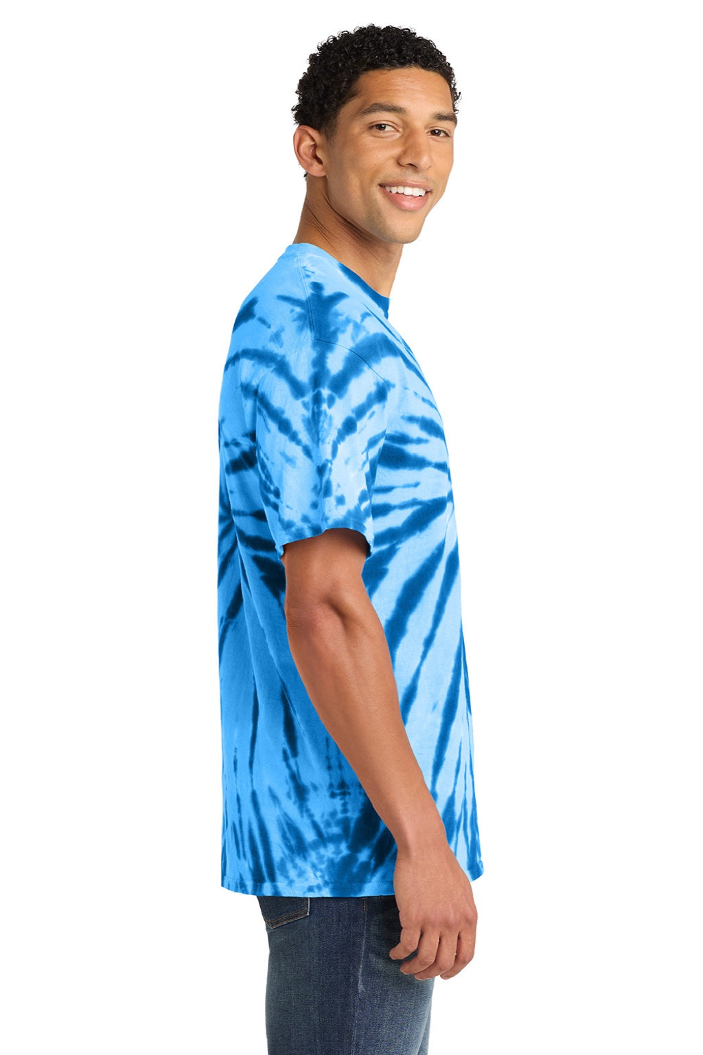 Port & Company PC147 Mens Tie-Dye Short Sleeve Crewneck T-Shirt Royal Blue Model Side