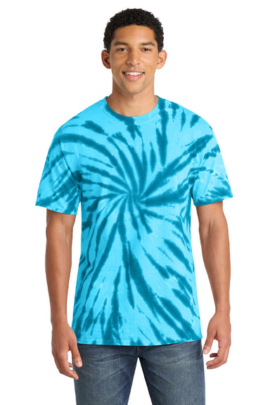 Port & Company PC147 Mens Tie-Dye Short Sleeve Crewneck T-Shirt Turquoise Blue Model Front