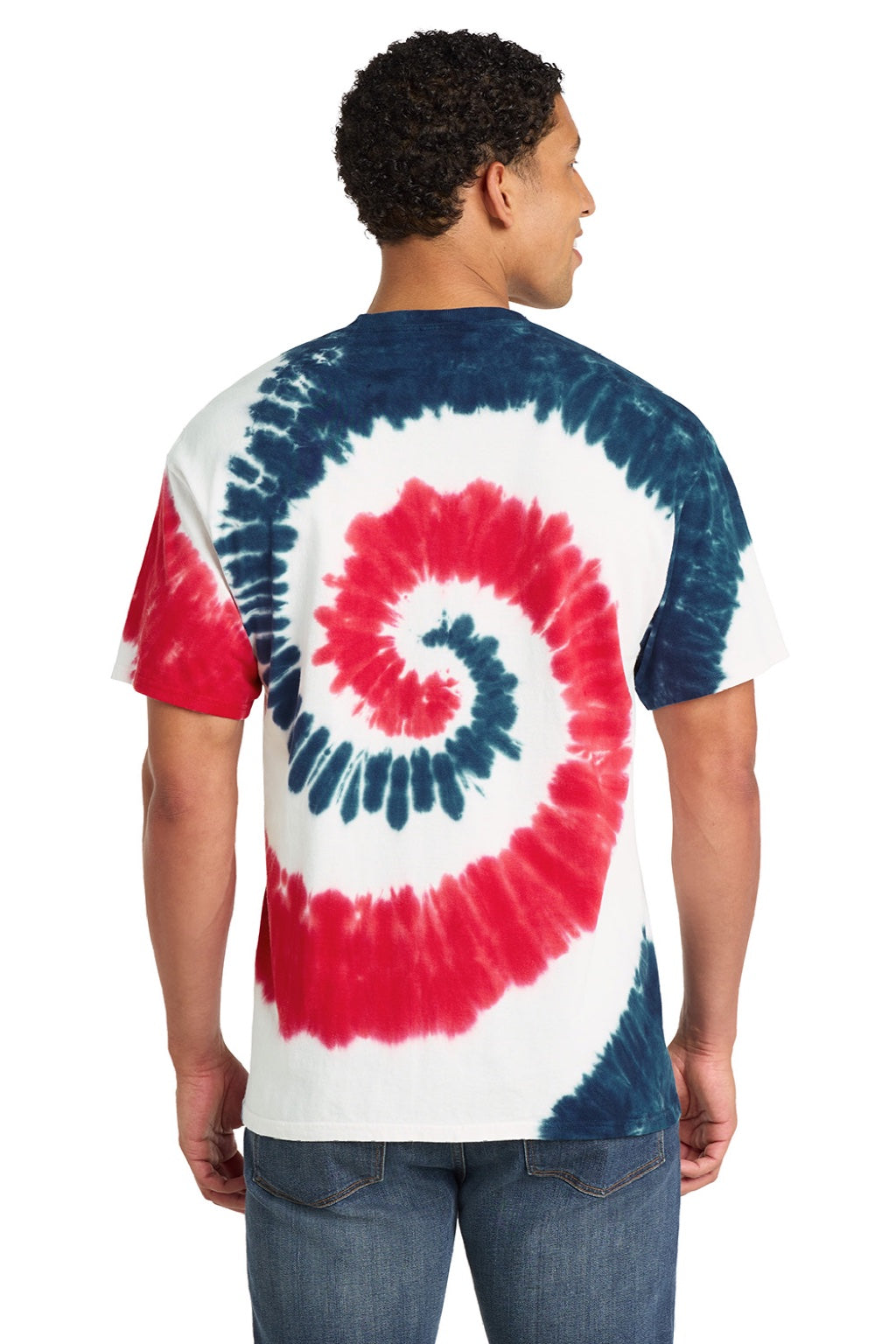 Port & Company PC147 Mens Tie-Dye Short Sleeve Crewneck T-Shirt USA Rainbow Model Back