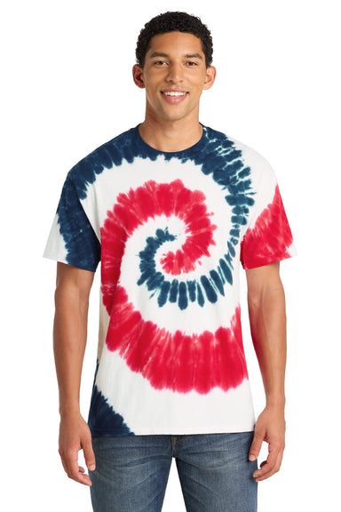 Port & Company PC147 Mens Tie-Dye Short Sleeve Crewneck T-Shirt USA Rainbow Model Front