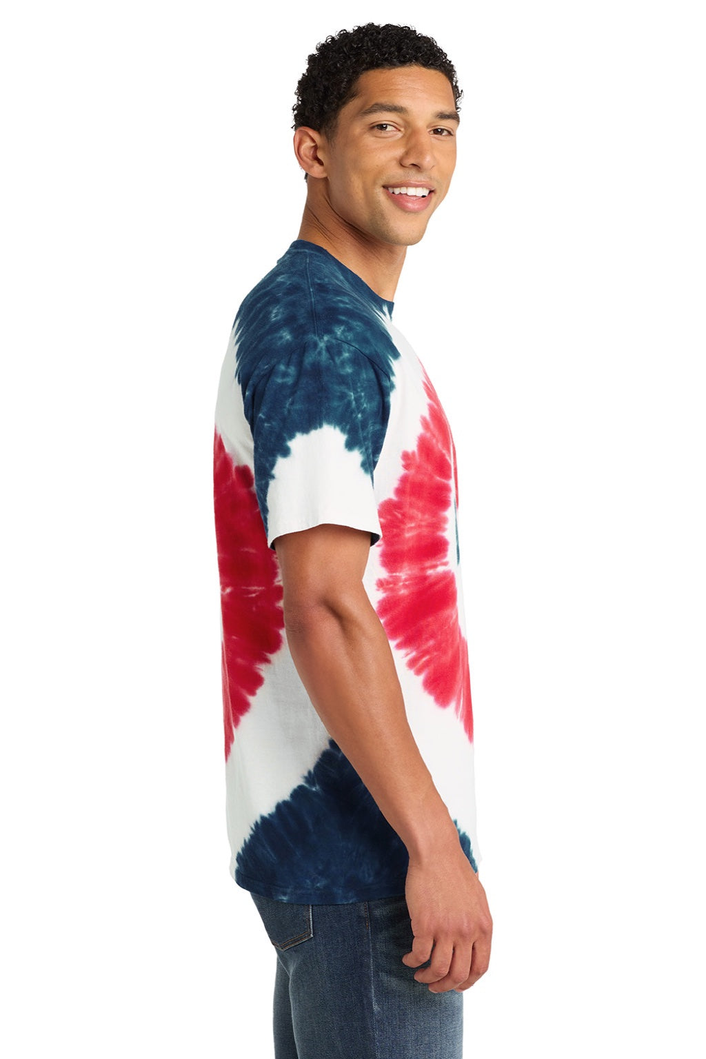Port & Company PC147 Mens Tie-Dye Short Sleeve Crewneck T-Shirt USA Rainbow Model Side