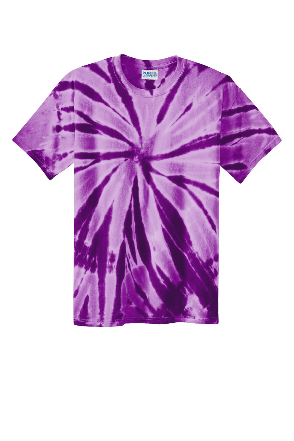 Port & Company PC147 Mens Tie-Dye Short Sleeve Crewneck T-Shirt Purple Flat Front