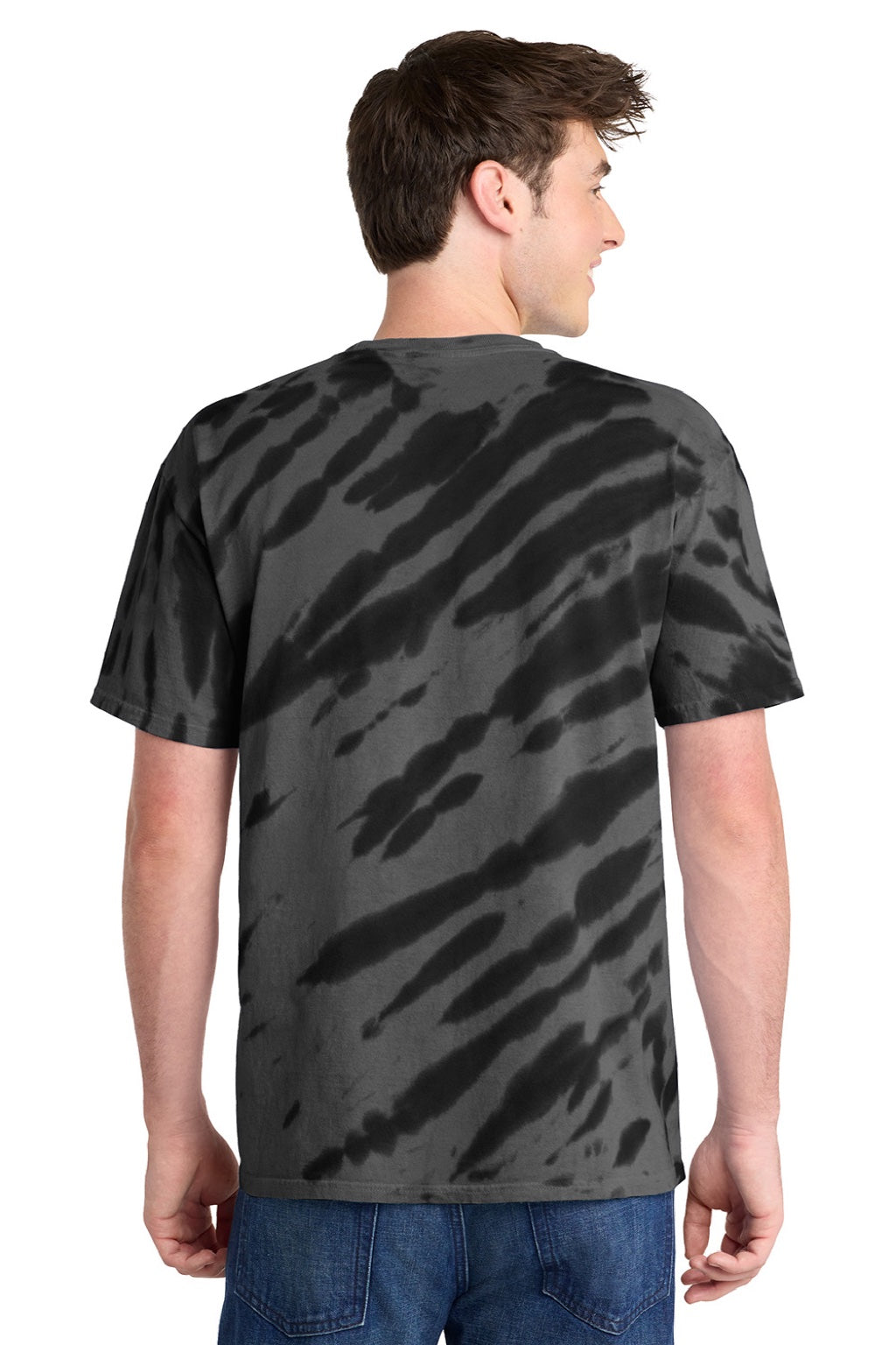 Port & Company PC148 Mens Tie-Dye Short Sleeve Crewneck T-Shirt Black Model Back