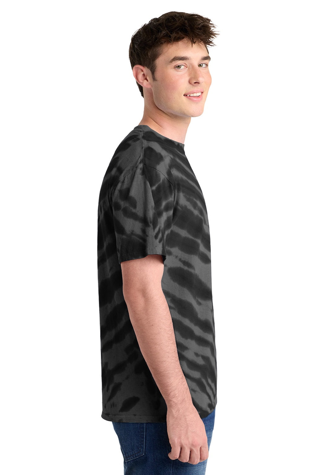 Port & Company PC148 Mens Tie-Dye Short Sleeve Crewneck T-Shirt Black Model Side