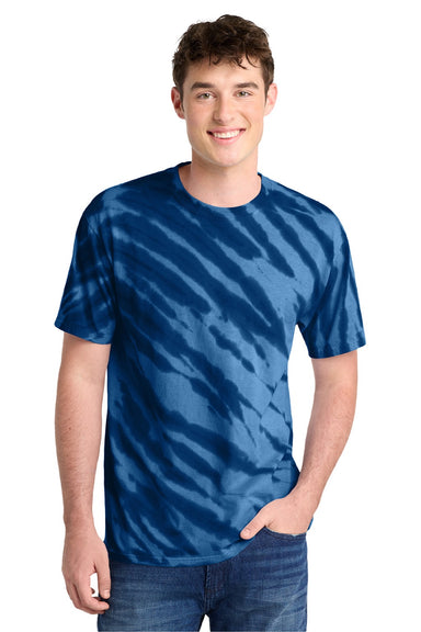 Port & Company PC148 Mens Tie-Dye Short Sleeve Crewneck T-Shirt Navy Blue Model Front