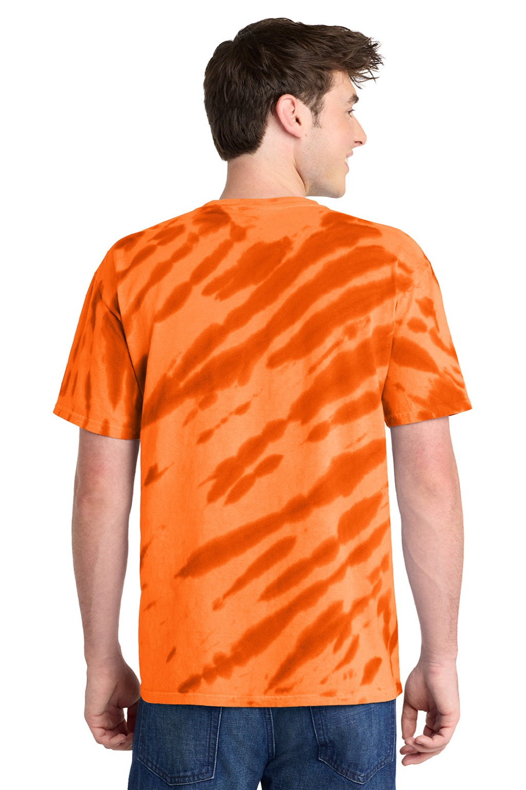 Port & Company PC148 Mens Tie-Dye Short Sleeve Crewneck T-Shirt Orange Model Back
