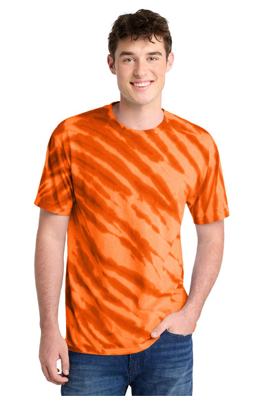Port & Company PC148 Mens Tie-Dye Short Sleeve Crewneck T-Shirt Orange Model Front