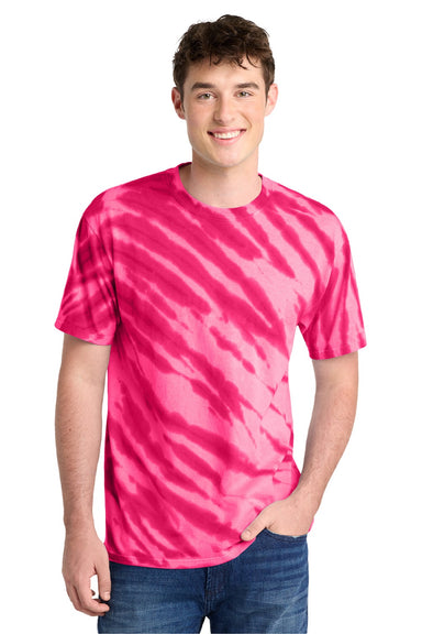Port & Company PC148 Mens Tie-Dye Short Sleeve Crewneck T-Shirt Pink Model Front