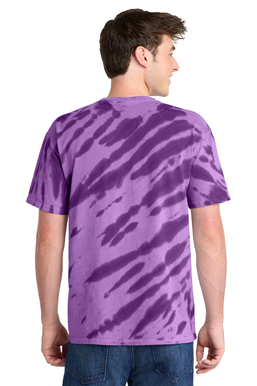 Port & Company PC148 Mens Tie-Dye Short Sleeve Crewneck T-Shirt Purple Model Back