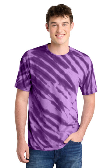 Port & Company PC148 Mens Tie-Dye Short Sleeve Crewneck T-Shirt Purple Model Front