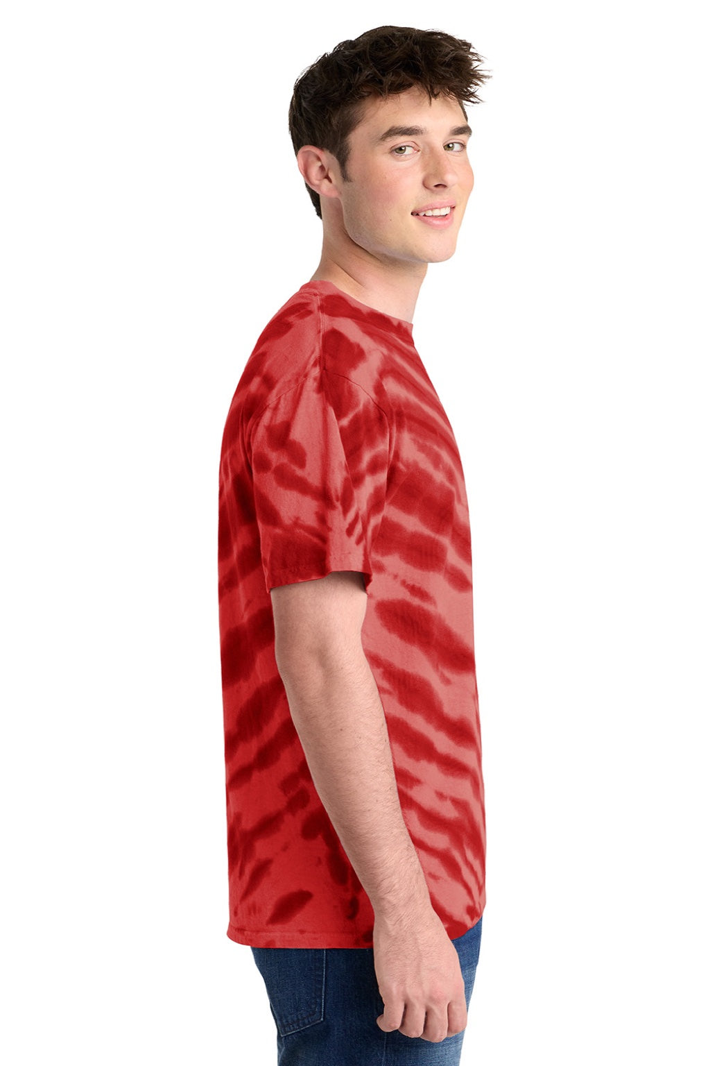 Port & Company PC148 Mens Tie-Dye Short Sleeve Crewneck T-Shirt Red Model Side