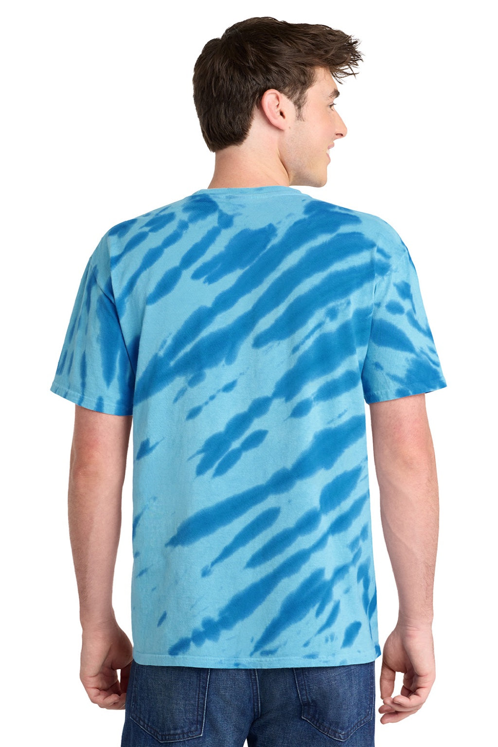 Port & Company PC148 Mens Tie-Dye Short Sleeve Crewneck T-Shirt Royal Blue Model Back