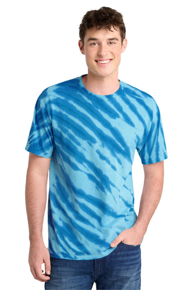 Port & Company PC148 Mens Tie-Dye Short Sleeve Crewneck T-Shirt Royal Blue Model Front