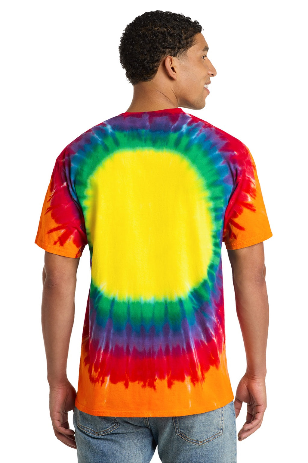 Port & Company PC149 Mens Tie-Dye Short Sleeve Crewneck T-Shirt Rainbow Model Back