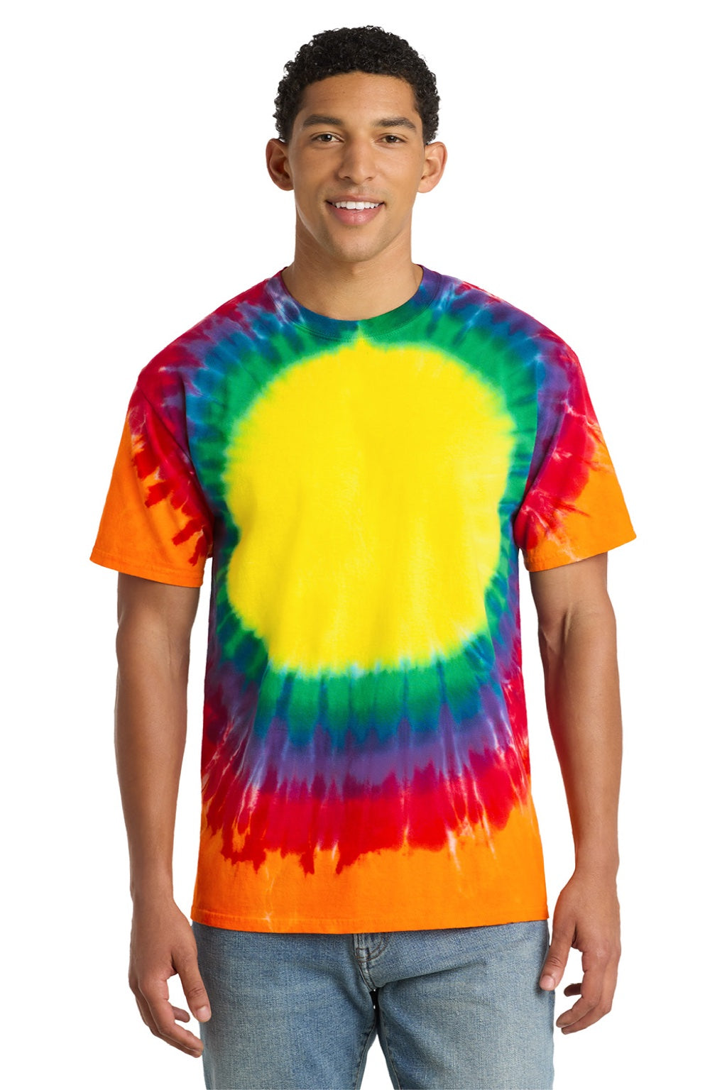 Port & Company PC149 Mens Tie-Dye Short Sleeve Crewneck T-Shirt Rainbow Model Front