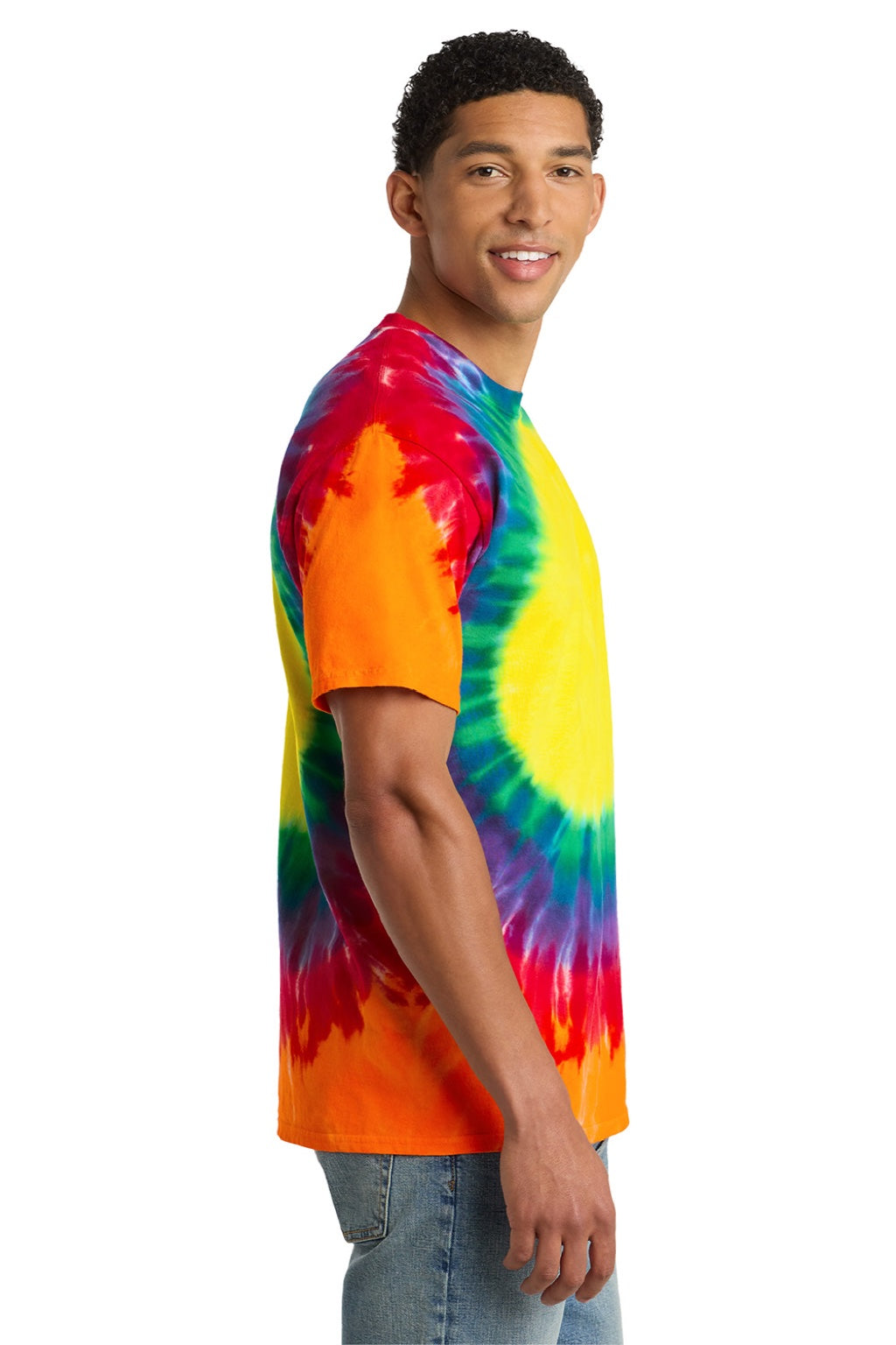 Port & Company PC149 Mens Tie-Dye Short Sleeve Crewneck T-Shirt Rainbow Model Side