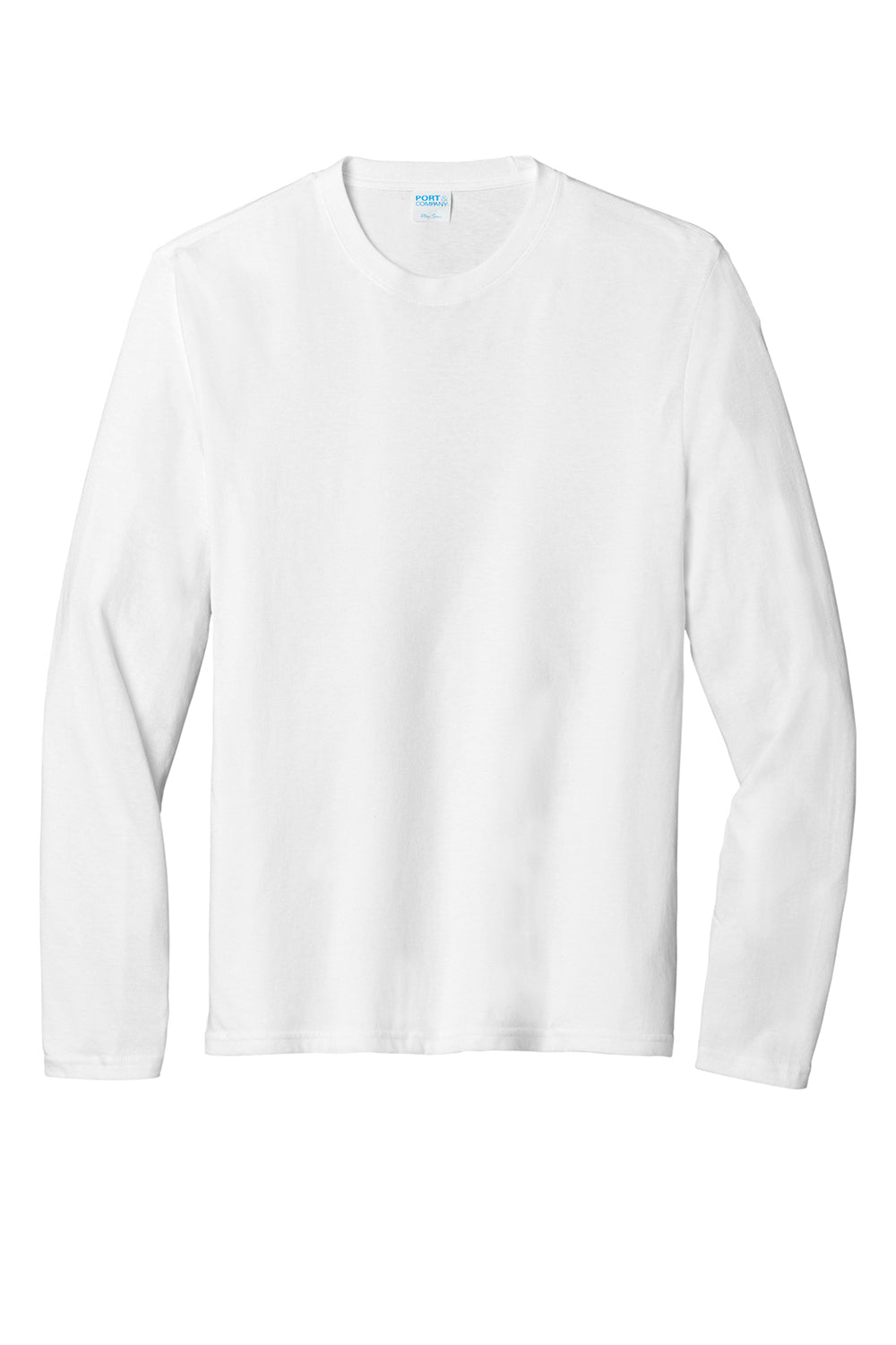 Port & Company PC330LS Mens Long Sleeve Crewneck T-Shirt White Flat Front