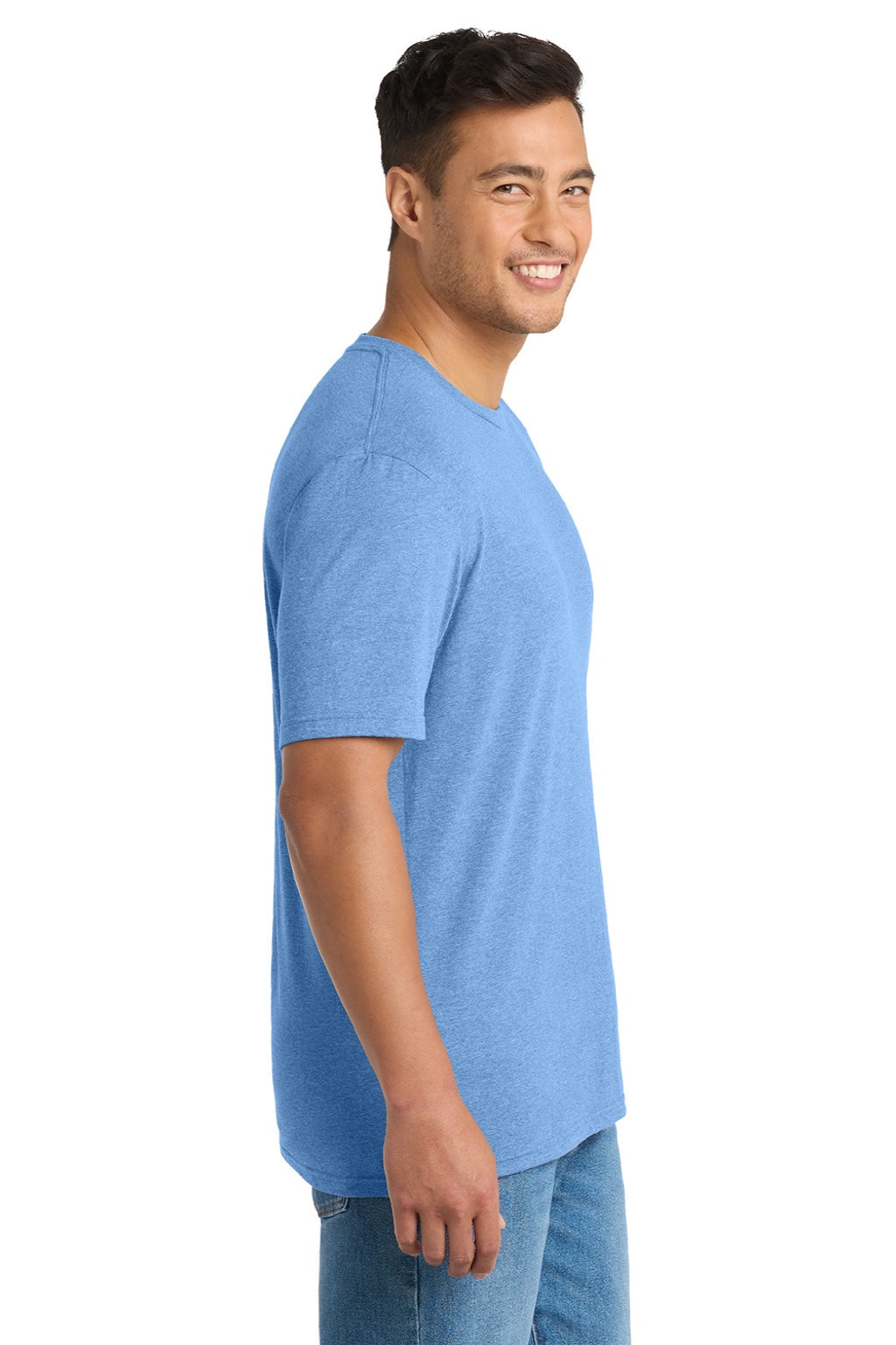 Port & Company PC330 Mens Short Sleeve Crewneck T-Shirt Heather Carolina Blue Model Side