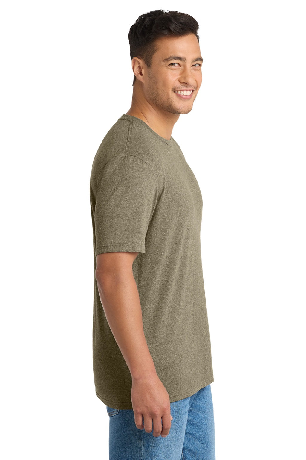 Port & Company PC330 Mens Short Sleeve Crewneck T-Shirt Heather Coyote Brown Model Side