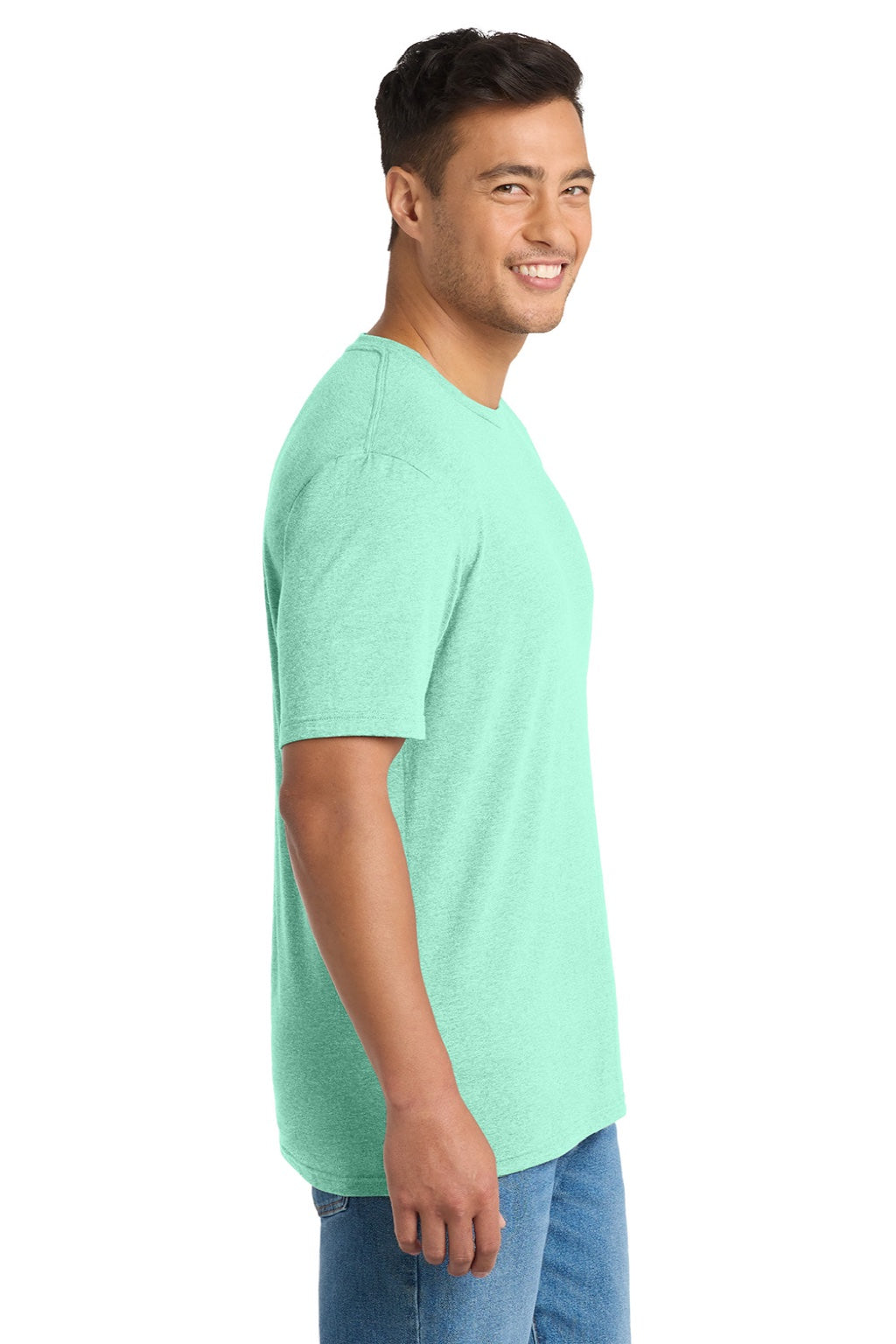 Port & Company PC330 Mens Short Sleeve Crewneck T-Shirt Heather Jadeite Green Model Side