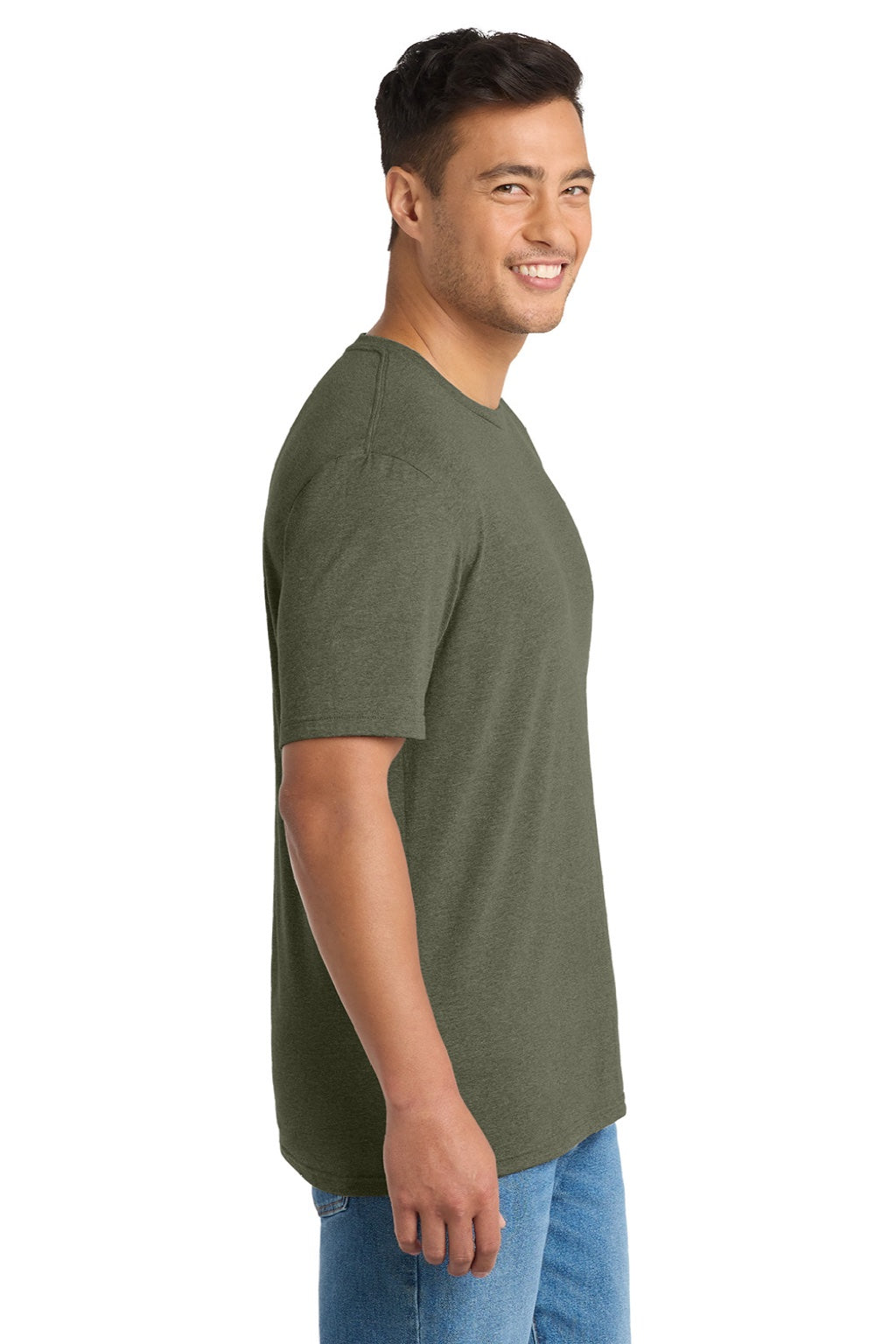 Port & Company PC330 Mens Short Sleeve Crewneck T-Shirt Heather Military Green Model Side