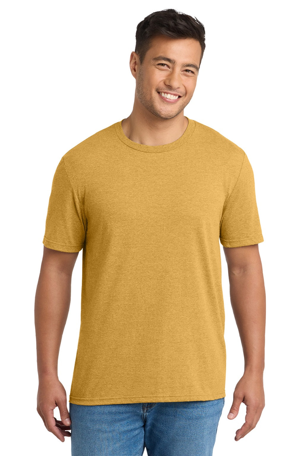Port & Company PC330 Mens Short Sleeve Crewneck T-Shirt Heather Ochre Yellow Model Front