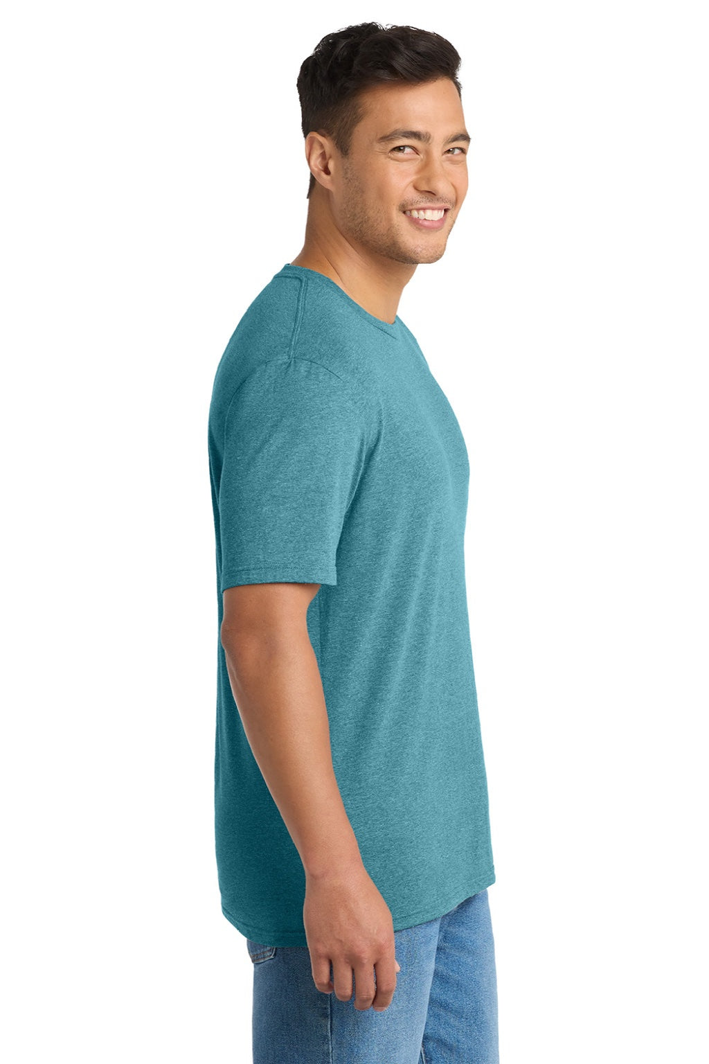 Port & Company PC330 Mens Short Sleeve Crewneck T-Shirt Heather Vivid Teal Green Model Side