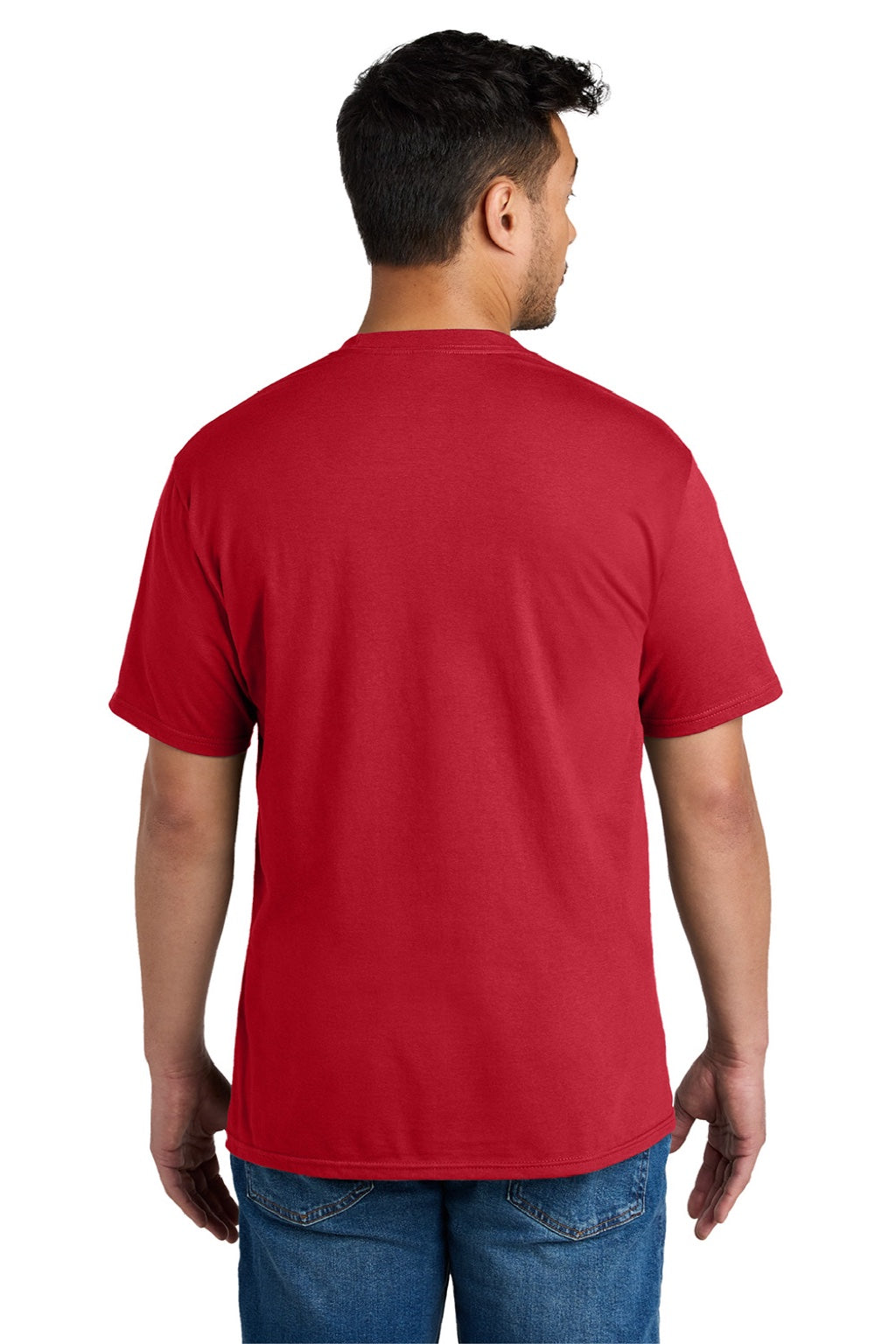 Port & Company PC340 Mens CVC Short Sleeve Crewneck T-Shirt Red Model Back