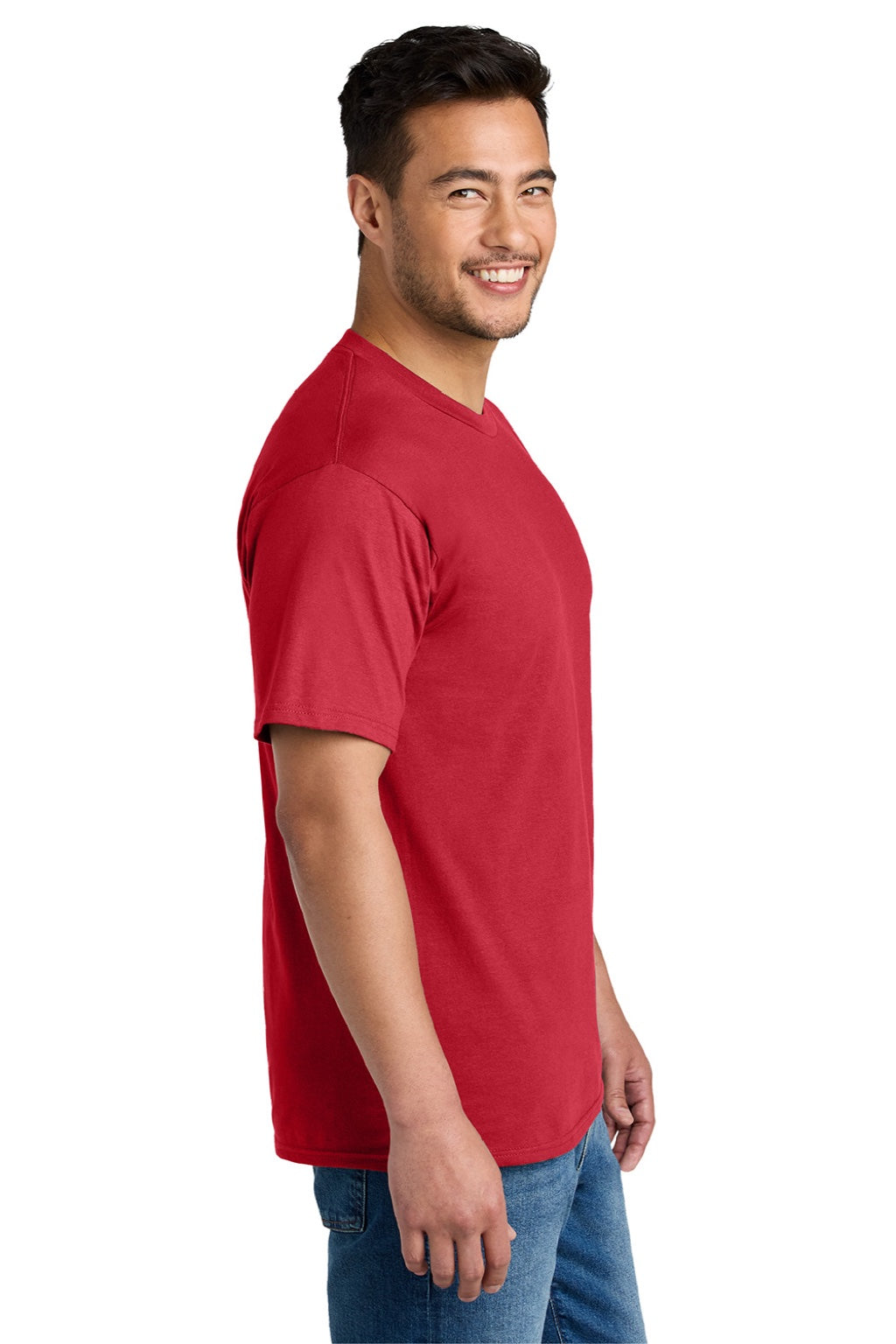 Port & Company PC340 Mens CVC Short Sleeve Crewneck T-Shirt Red Model Side