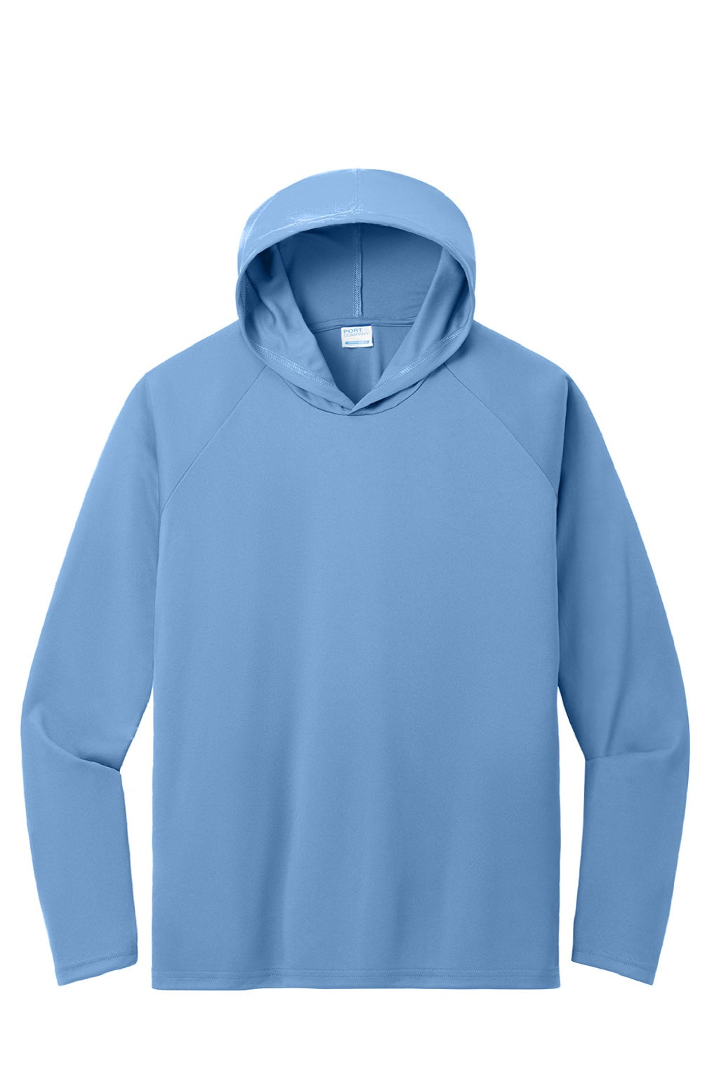 Port & Company PC380H Mens DryZone Performance Moisture Wicking Long Sleeve Hooded T-Shirt Hoodie Carolina Blue Flat Front