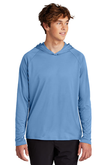Port & Company PC380H Mens DryZone Performance Moisture Wicking Long Sleeve Hooded T-Shirt Hoodie Carolina Blue Model Front