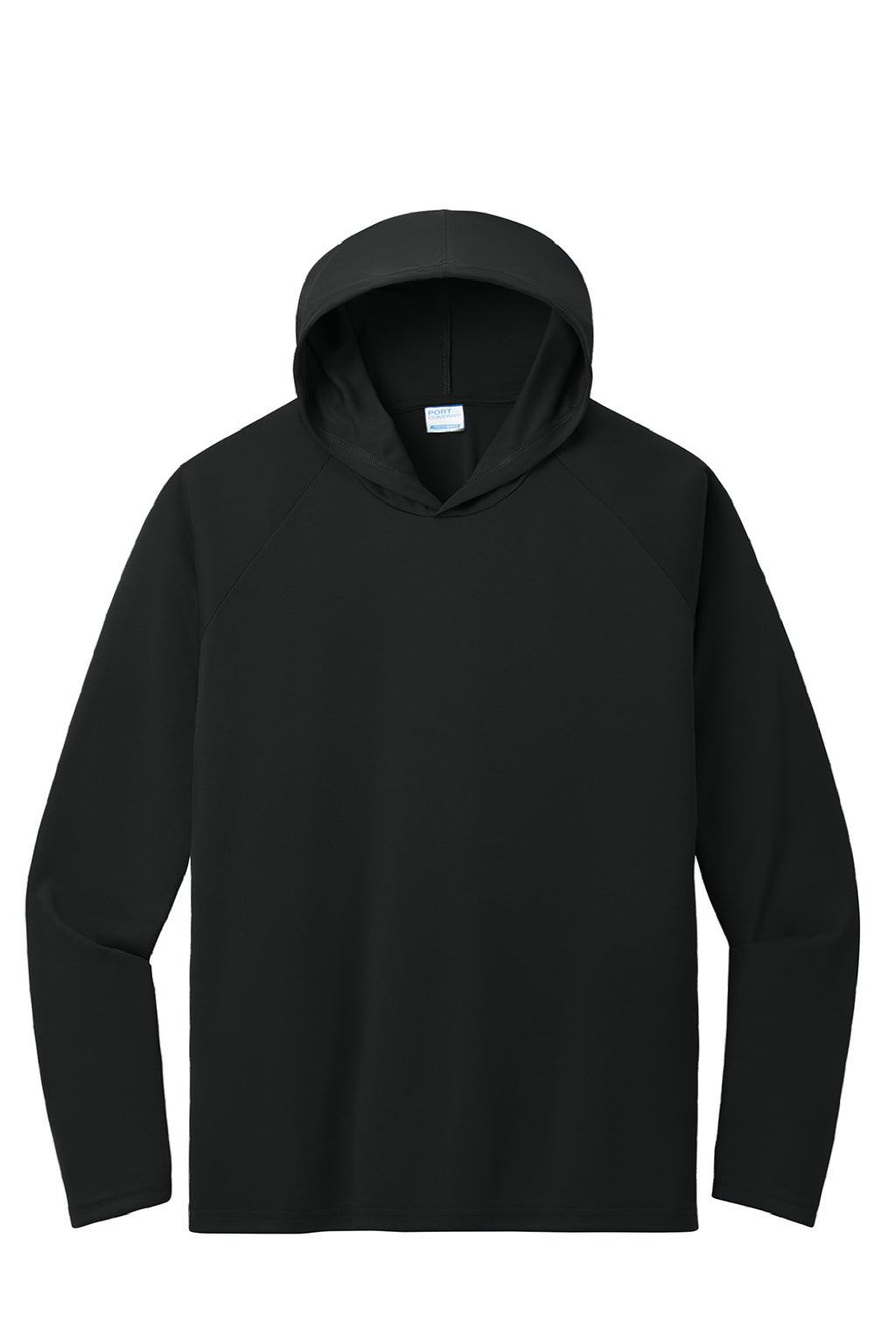 Port & Company PC380H Mens DryZone Performance Moisture Wicking Long Sleeve Hooded T-Shirt Hoodie Jet Black Flat Front