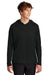 Port & Company PC380H Mens DryZone Performance Moisture Wicking Long Sleeve Hooded T-Shirt Hoodie Jet Black Model Front