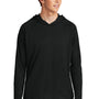 Port & Company Mens DryZone Performance Moisture Wicking Long Sleeve Hooded T-Shirt Hoodie - Jet Black