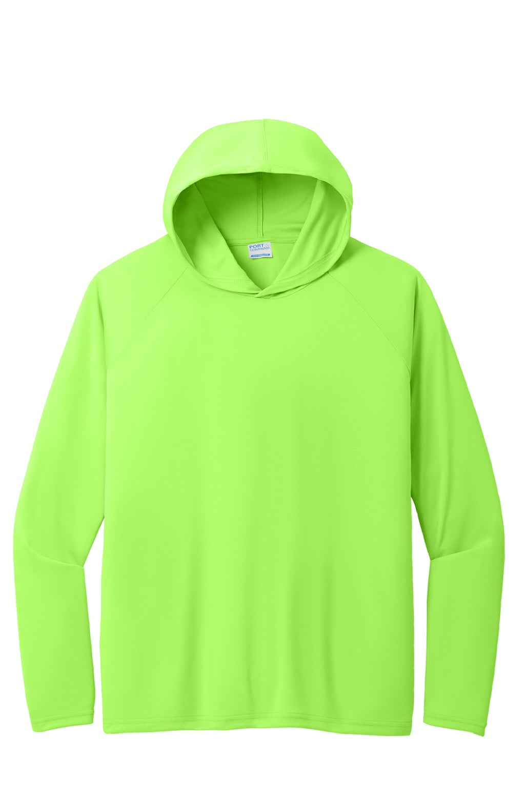 Port & Company PC380H Mens DryZone Performance Moisture Wicking Long Sleeve Hooded T-Shirt Hoodie Neon Green Flat Front