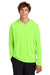 Port & Company PC380H Mens DryZone Performance Moisture Wicking Long Sleeve Hooded T-Shirt Hoodie Neon Green Model Front