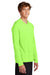 Port & Company PC380H Mens DryZone Performance Moisture Wicking Long Sleeve Hooded T-Shirt Hoodie Neon Green Model Side