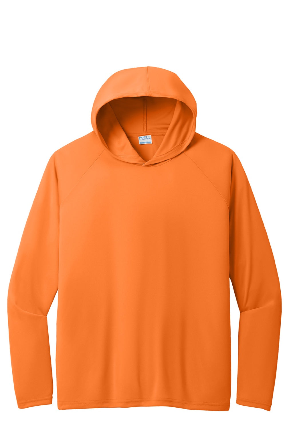 Port & Company PC380H Mens DryZone Performance Moisture Wicking Long Sleeve Hooded T-Shirt Hoodie Neon Orange Flat Front