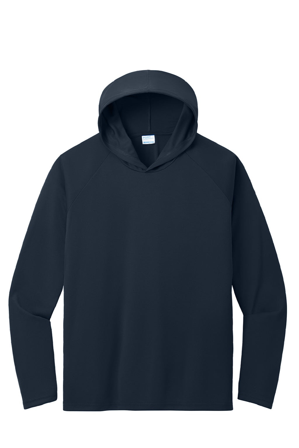 Port & Company PC380H Mens DryZone Performance Moisture Wicking Long Sleeve Hooded T-Shirt Hoodie True Navy Blue Flat Front