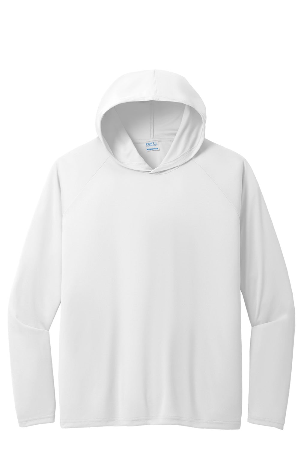 Port & Company PC380H Mens DryZone Performance Moisture Wicking Long Sleeve Hooded T-Shirt Hoodie White Flat Front