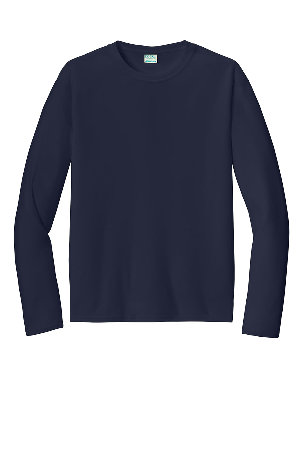 Port & Company PC380LS Mens Dry Zone Performance Moisture Wicking Long Sleeve Crewneck T-Shirt Deep Navy Blue Flat Front