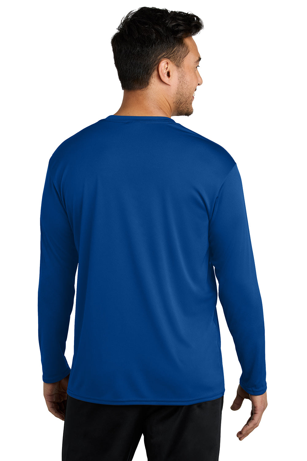 Port & Company PC380LS Mens Dry Zone Performance Moisture Wicking Long Sleeve Crewneck T-Shirt True Royal Blue Model Back
