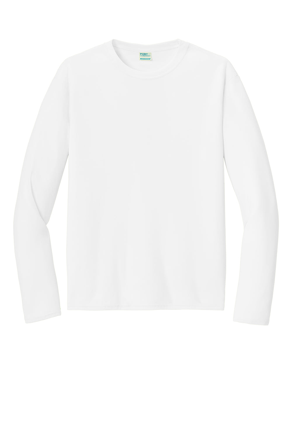 Port & Company PC380LS Mens Dry Zone Performance Moisture Wicking Long Sleeve Crewneck T-Shirt White Flat Front
