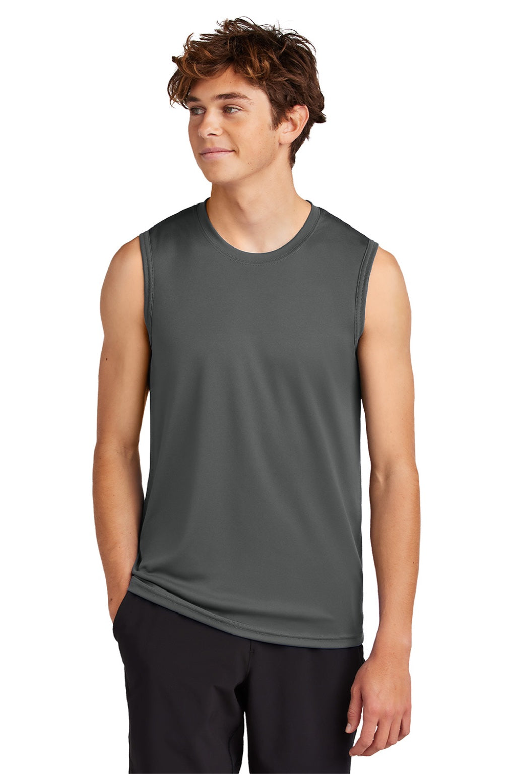 Port & Company PC380SL Mens DryZone Moisture Wicking Performance Tank Top Charcoal Grey Model Front