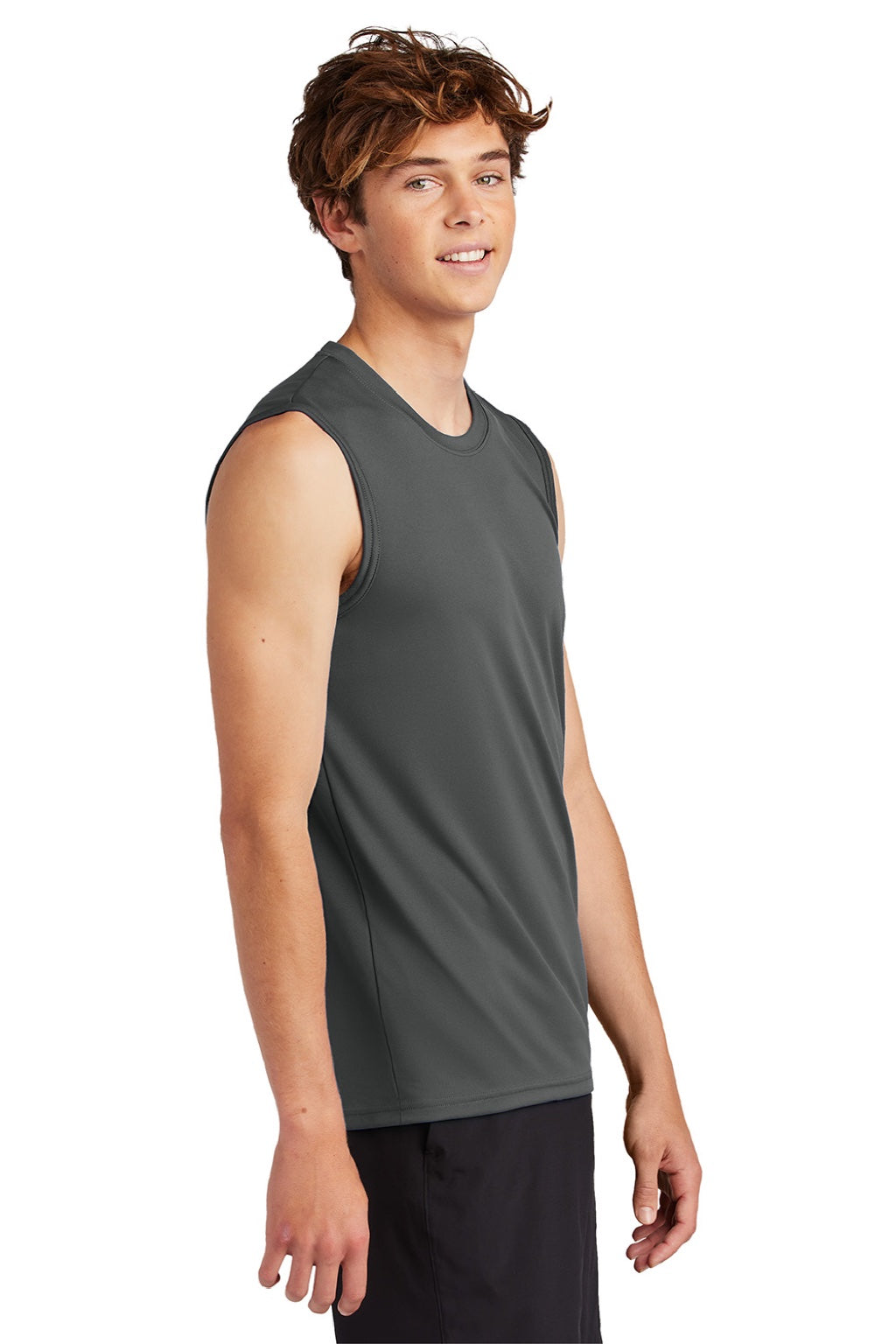 Port & Company PC380SL Mens DryZone Moisture Wicking Performance Tank Top Charcoal Grey Model Side
