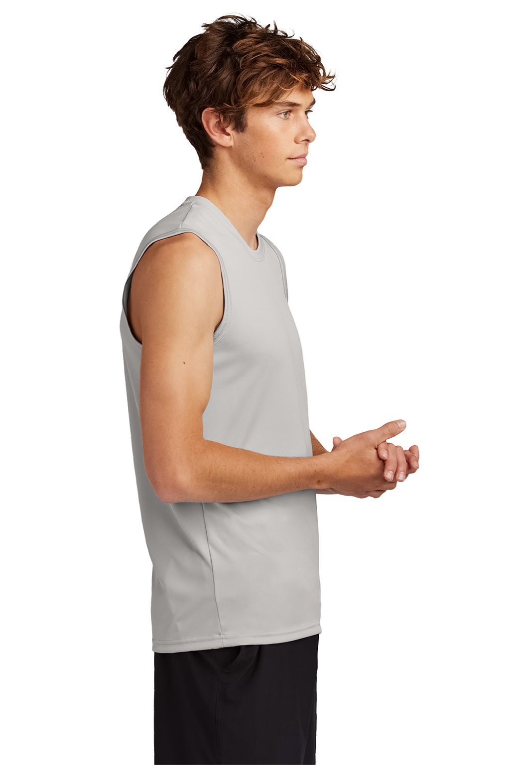 Port & Company PC380SL Mens DryZone Moisture Wicking Performance Tank Top Silver Grey Model Side