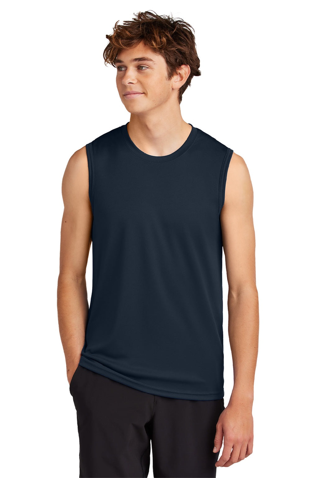 Port & Company PC380SL Mens DryZone Moisture Wicking Performance Tank Top True Navy Blue Model Front
