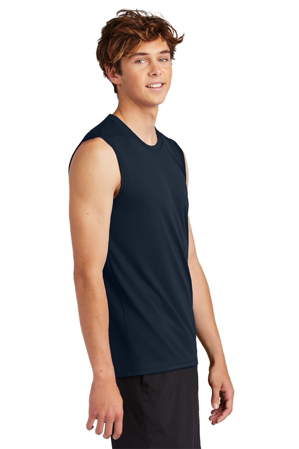 Port & Company PC380SL Mens DryZone Moisture Wicking Performance Tank Top True Navy Blue Model Side