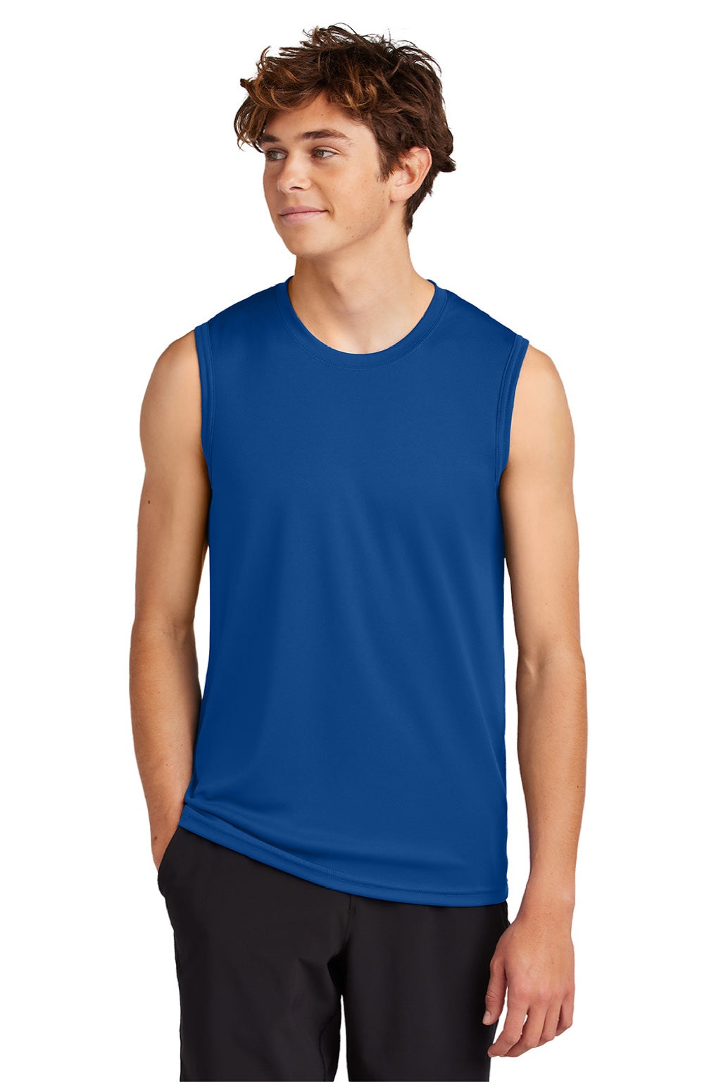 Port & Company PC380SL Mens DryZone Moisture Wicking Performance Tank Top True Royal Blue Model Front
